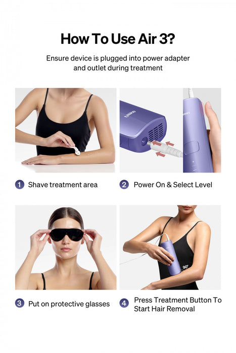 Ulike Air 3 IPL Hair Removal Device with Sapphire Ice-Cooling - Painless At-Home Laser - Purple