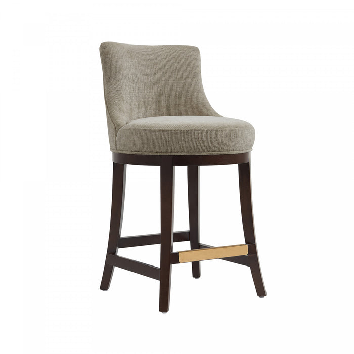 Lucia Modern Chenille Wood Counter Stool in Taupe - Set of 2