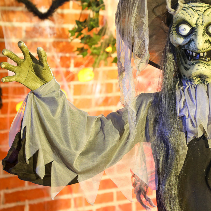 Outsunny Animated Halloween Decoration, Animatronics Witch, Black