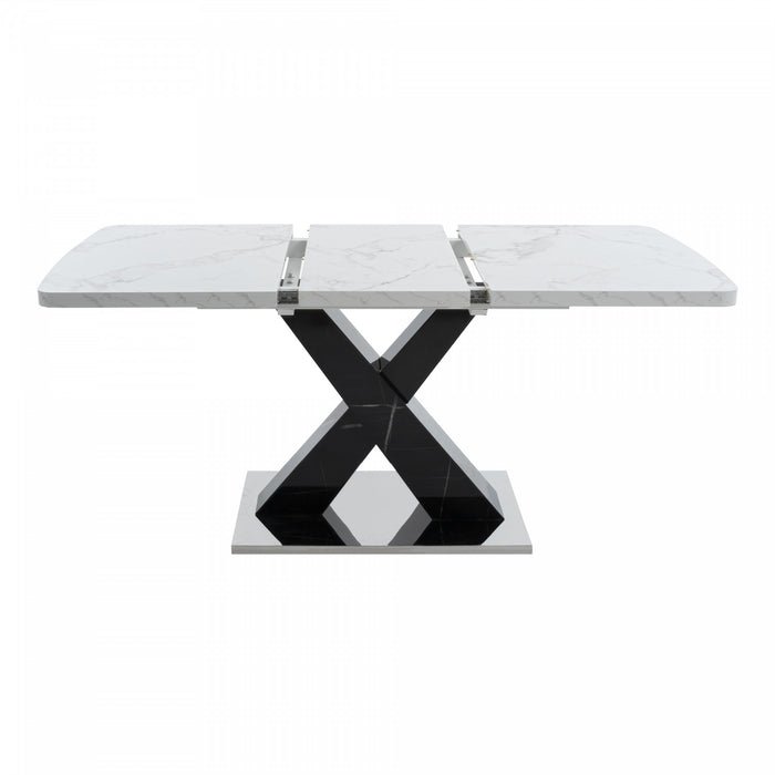 Liam Modern Rectangle Stretchable Dining Table with X-Shape Legs and Metal Base,Black