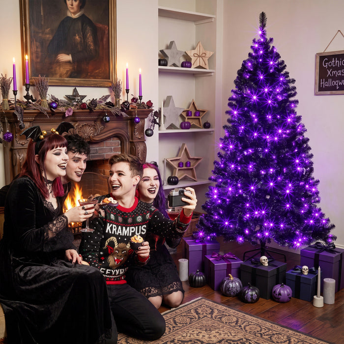 HOMCOM 6ft Pre-lit Black Christmas Tree with 680 Purple LED Lights, Black
