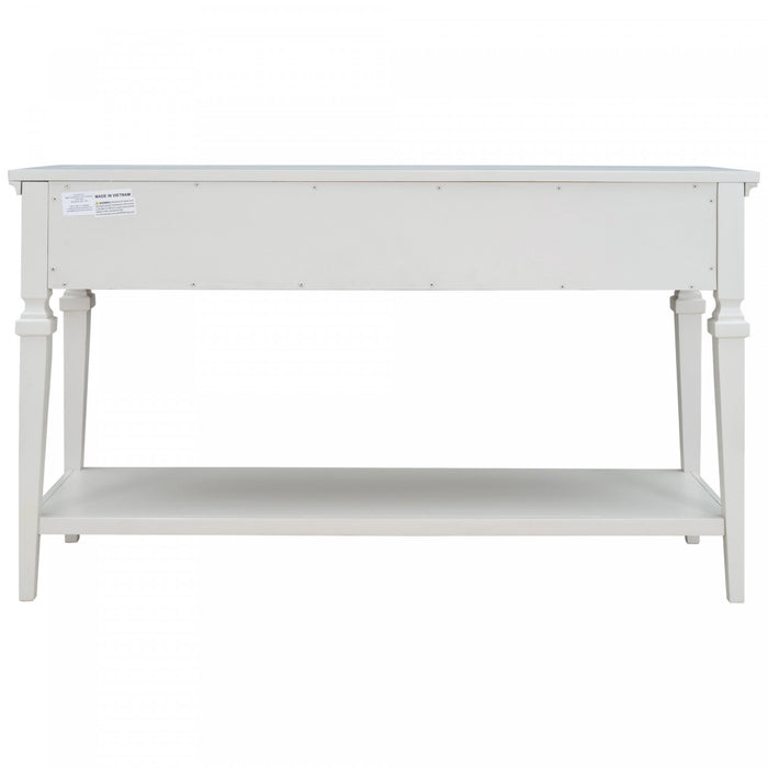 Sabina Solid Wood Console Table With 3 Drawers And Shelf - Antique White
