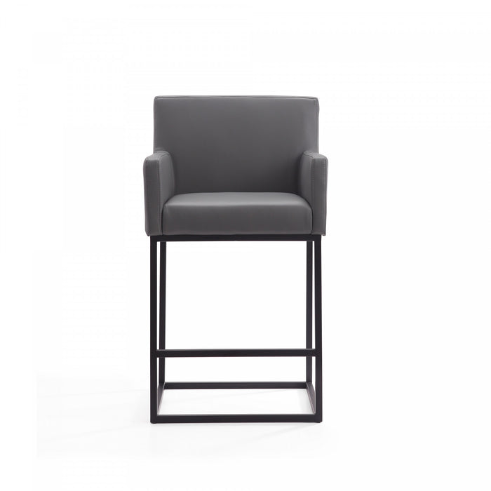 Ambassador Mid-Century Modern Metal Upholstered Counter Stool in Gray - Set of 2 Bar Stool
