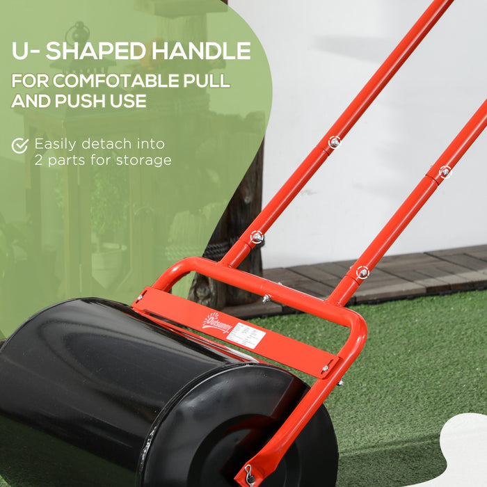 Outsunny 20\" Push/Tow Behind Lawn Roller, Heavy Duty Sod Drum Roller Filled with 11 Gal Water/136 Lbs Sand, Grass Flattener for Yard, Patio, Park, Red