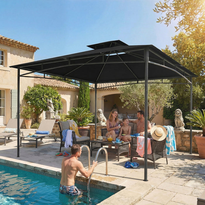 Outsunny 10' x 10' Gazebo, Soft Top Garden Gazebo with 2-Tier Roof, Black