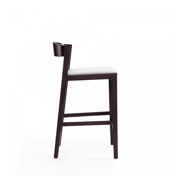 Klismos Mid-Century Modern Wood Upholstered Counter Stool in Ivory - Set of 2
