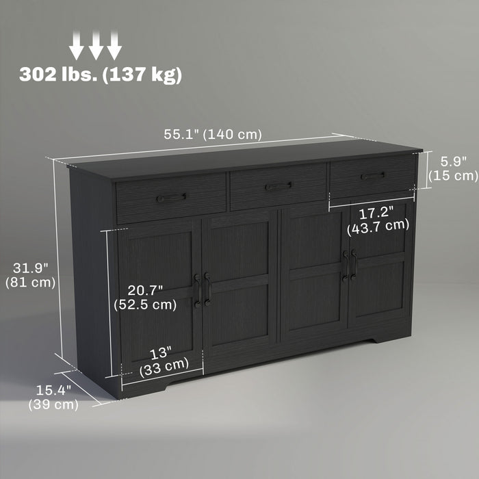 HOMCOM Sideboard Cabinet, Coffee Bar Cabinet with Drawers, Distressed Black