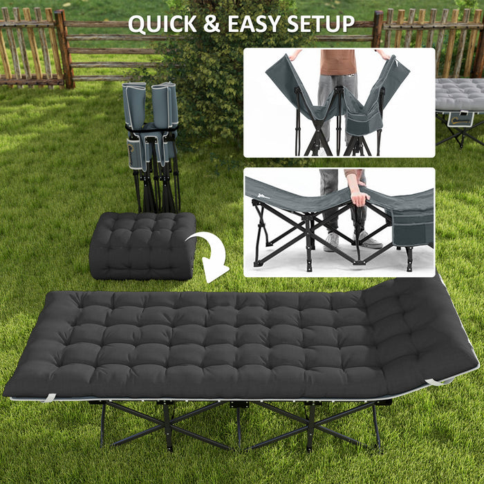 Outsunny Camping Cot for Adults with Cushion, Folding Bed, Black
