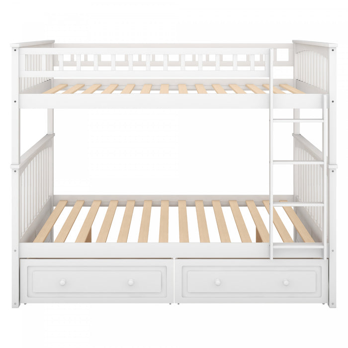 Brady Solid Wood Convertible Full Bunk Bed With Drawers, White