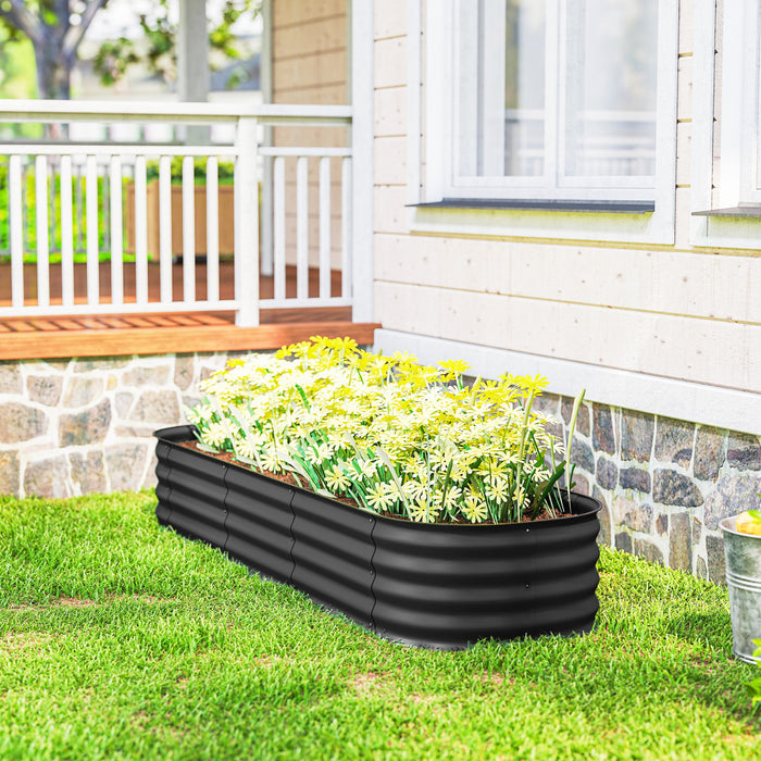 Outsunny Galvanized Raised Garden Bed Planter Box, 6.4 x 2 x 1ft, Dark Grey