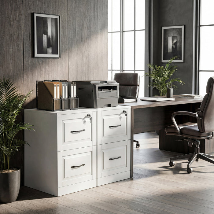 HOMCOM 2 Drawer File Cabinet with Lock, Vertical Filing Cabinet, White