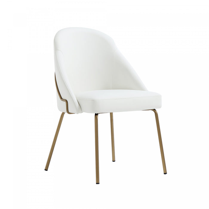 Gracie Modern Vegan Leather Metal Dining Chair in White and Gold - Set of 2