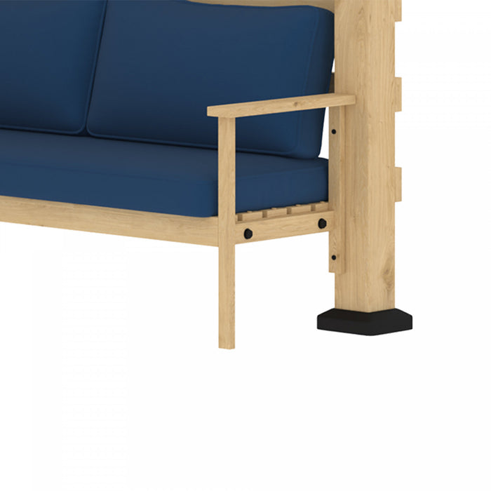 Outsunny 9' X 9' Corner Pergola With Conversation Set And Cushions, Fir Wood Outdoor Pergola With End Table For Climbing Plants, Natural And Blue