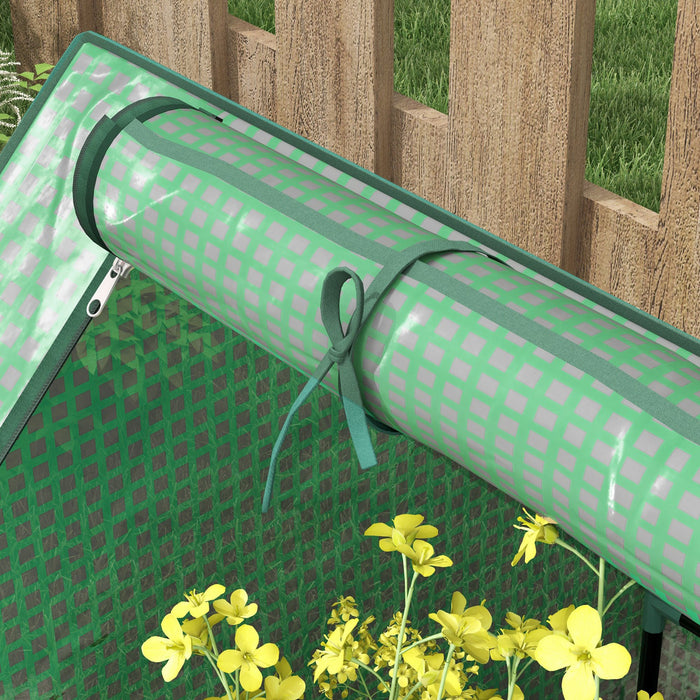 Outsunny 4' X 3' Raised Garden Bed With Mini Greenhouse, Galvanized Outdoor Planter Box With Cover, For Herbs And Vegetables, Use For Patio, Garden, Balcony, Green And Silver