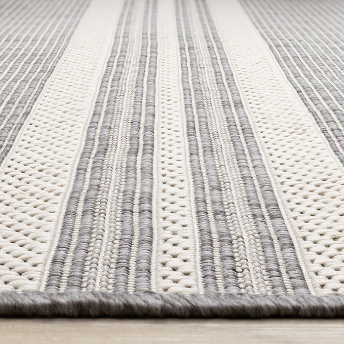 Jackson Cream Taupe Banded Stripes Rug, 7'10\" 10'6\" Outdoor Area Rug