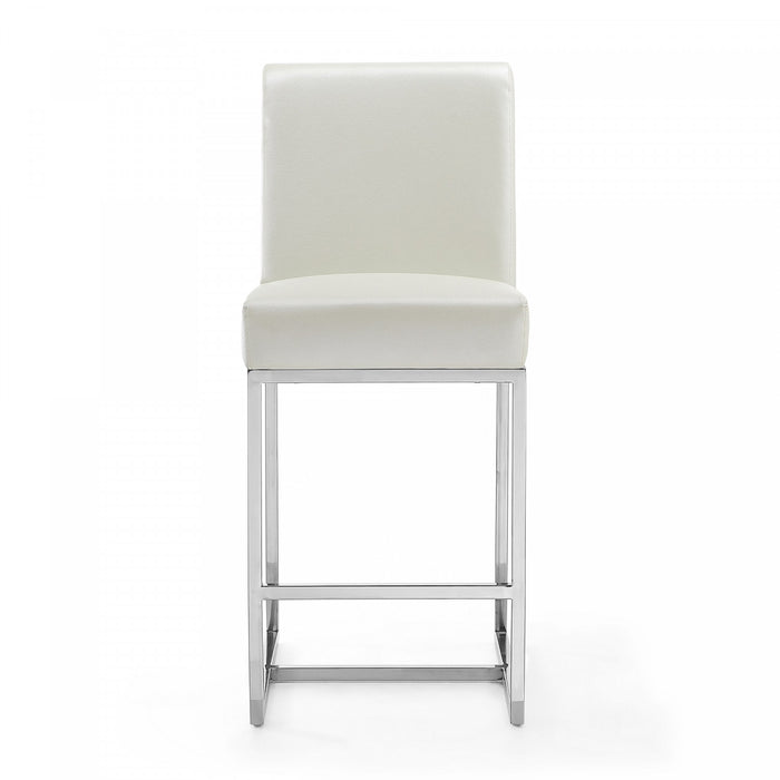 Element Modern Metal Upholstered Counter Stool in Pearl White - Set of 3