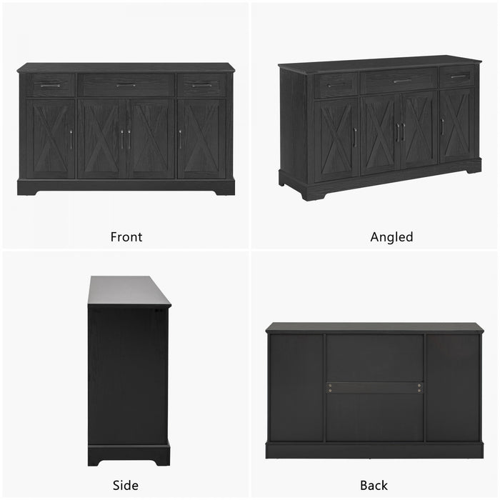 Ryan 55\" Adjustable Storage Buffet Cabinet With Door Shelves And Coffee Bar Station - Black