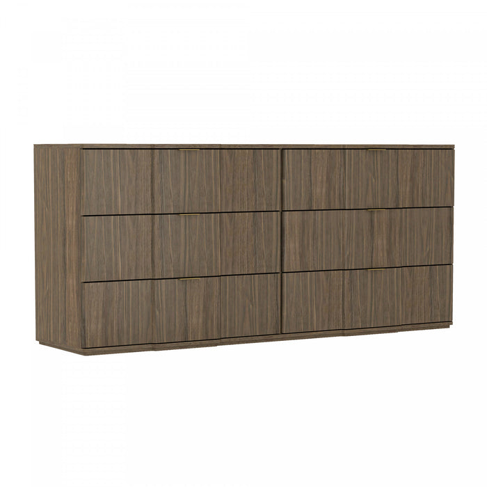 Clive Mid-Century Modern 72\" Dresser in Walnut Brown and Gold (6-Drawer)