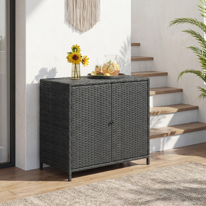 Outsunny Wicker Outdoor Storage Cabinet with 2 Magnetic Doors, Dark Grey