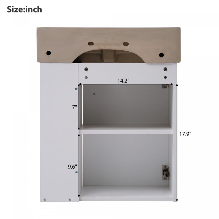 Rachel 21.6\" Floating Bathroom Vanity With Ceramic Basin, Soft-close Door, And Right Side Storage