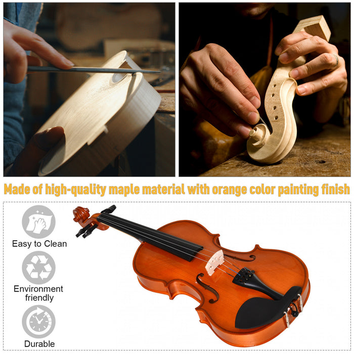 Soozier 4/4 Violin Maple Wood Full Set of Accessories Storage Box, Orange
