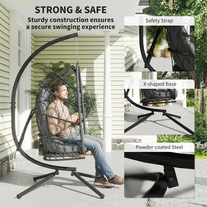 Outsunny Hanging Egg Chair with Stand, Foldable Swing Chair, Dark Grey