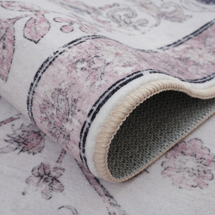 Aqua Primavera Washable Non-slip Low Pile Area Rug 5'x7'