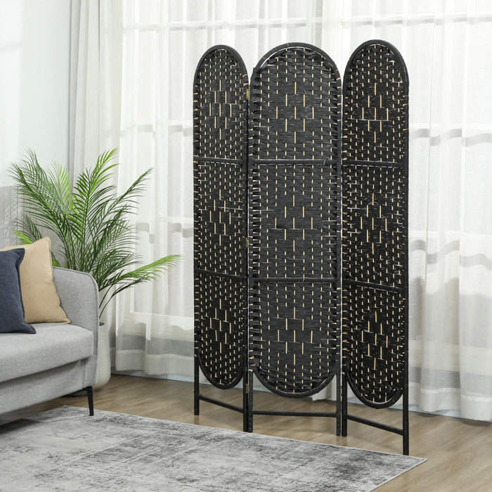 HOMCOM 3 Panel Room Divider, Bohemian Folding Privacy Screen, Black
