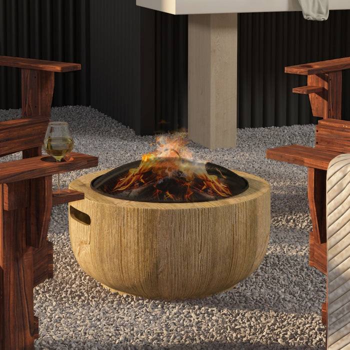 Outsunny Fire Pit with Spark Screen and Poker, 24\" Wood-burning Bowl, Brown