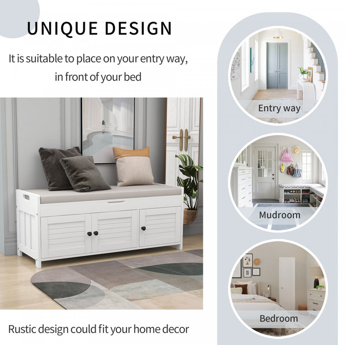Olivia Pine Wood Storage Bench With 3-door Shoe Cabinet With Hidden Compartment - White