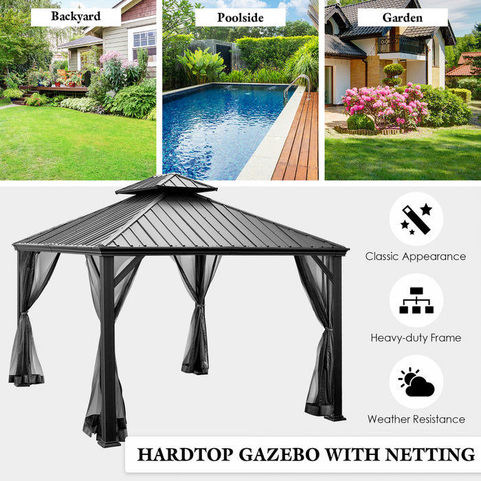 Costway 12ft X 10ft Hardtop Gazebo 2-tier Outdoor Galvanized Steel Canopy Grey