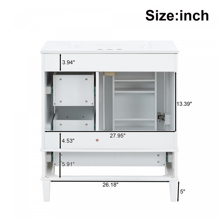 Oliver Solid Wood Bathroom Vanity with Sink Combo and Smart Storage, White