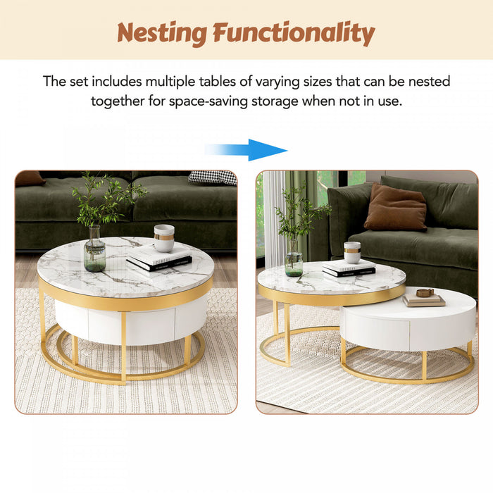 Herman 31.5\" Modern Nesting Coffee Table With Storage Drawers, White