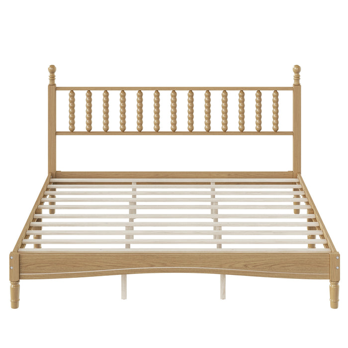 Oliver Retro Wood Platform Bed with Gourd Shaped Headboard and Sturdy Wooden Slat Support,King Size,Natural King Bed