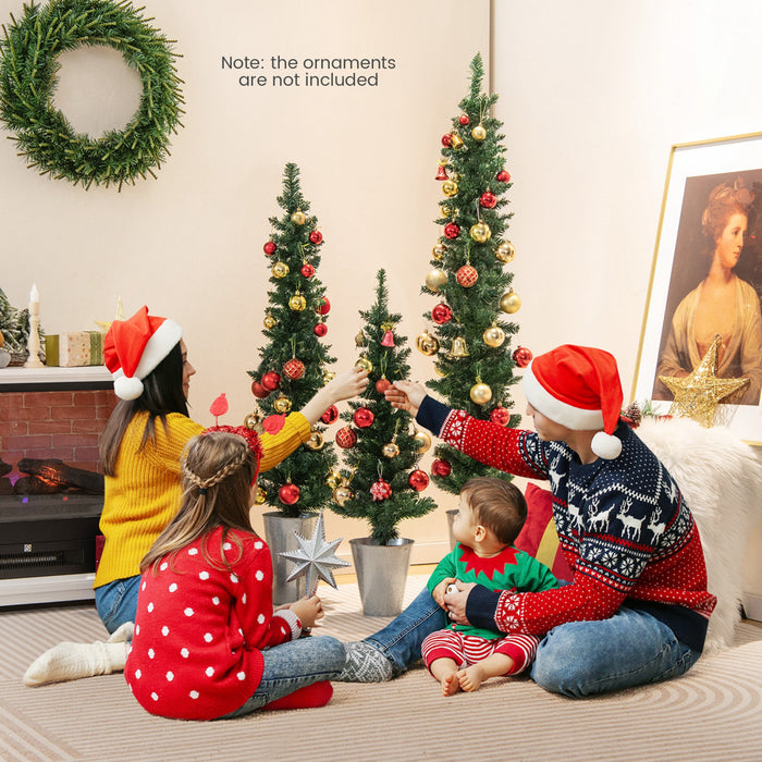 Costway Potted Artificial Christmas Tree Set Of 3 With 3/4/5 Ft Faux Slim Pencil Trees