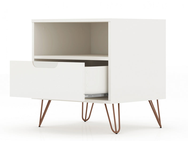 Rockefeller Mid-Century Modern 20\" Nightstand in Off White (1-Drawer) - Set of 2