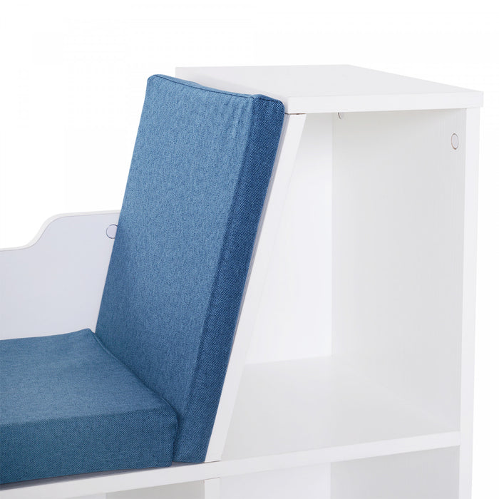 HOMCOM 6-Cubby Bookcase Bookshelf with Cushion Reading Nook, Blue