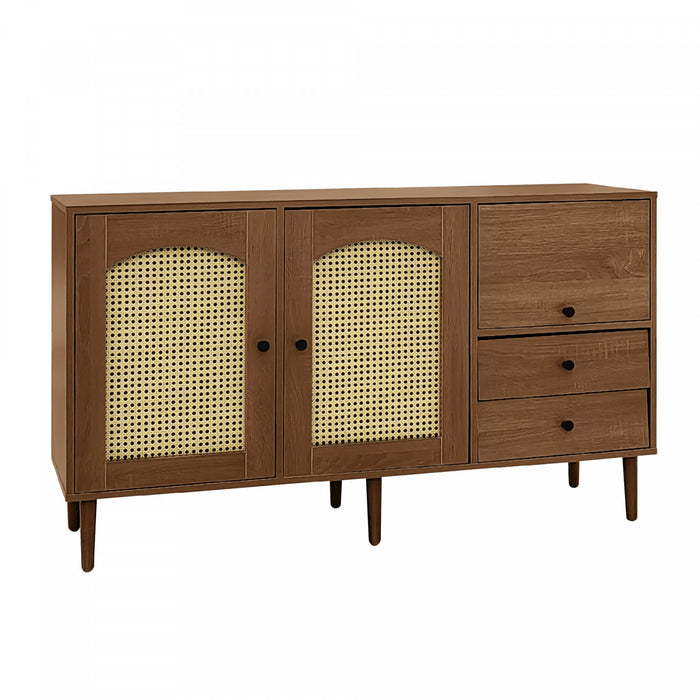 Zona 51.1\" Sideboard Cabinet with Rattan Doors and Adjustable Shelves,Dark Brown Accent Cabinet