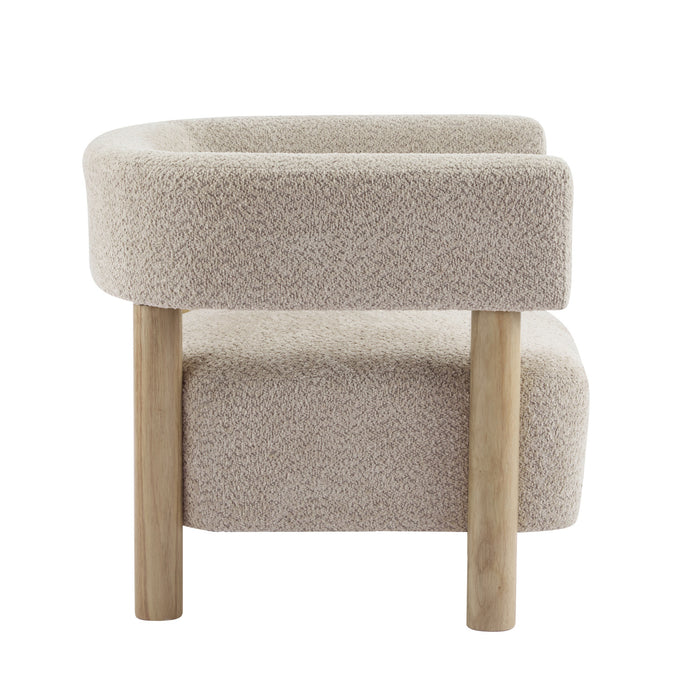 Evelyn Accent Arm Chair with Comfortable Seating and Boucle Upholstery,Natural Wood Accent Chair
