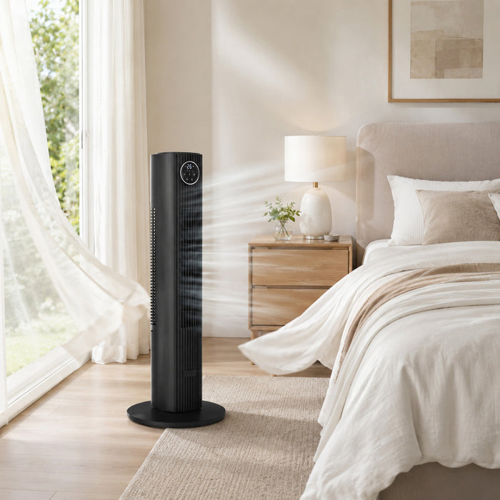HOMCOM 28dB Tower Fan for Bedroom, 26 ft/s Velocity Standing Fan, Black