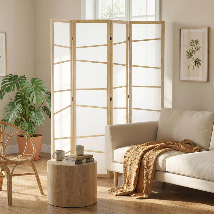 HOMCOM Folding Room Divider, 4 Panel Privacy Screen, Natural Wood