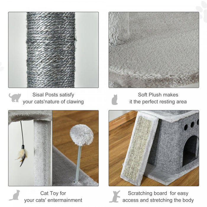 Pawhut 89\"-100\" Floor To Ceiling Cat Tree 6-tier Cat Climbing Tower Adjustable High With Scratching Post Board, Ramp, Cat Condo, Perch, Toy Ball, For Indoor Cat, Light Grey