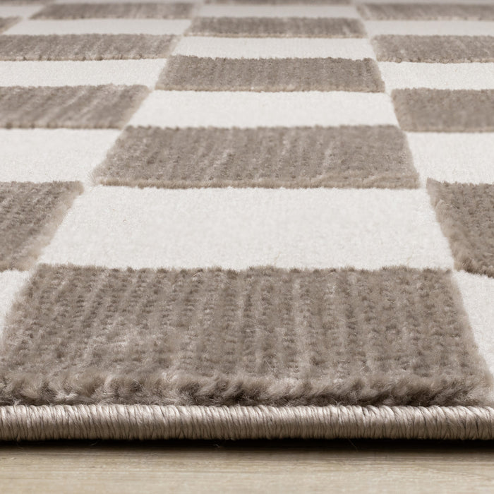 Leopold Checkered Brown White Geometric Area Rug - 6'7\" x 9'6\"