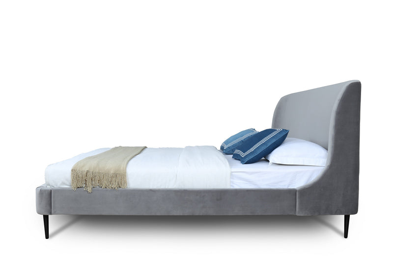 Heather Mid-Century Modern Velvet Upholstered Queen Bed in Gray and Black
