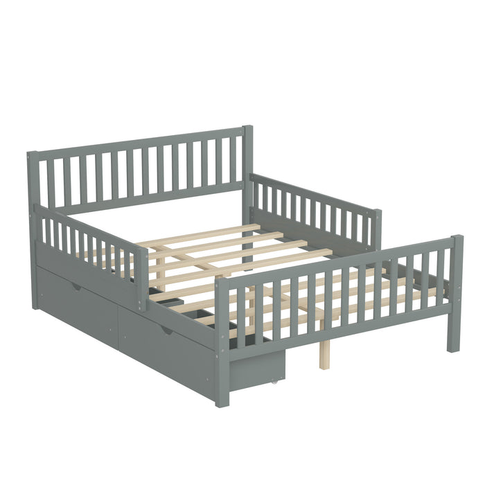 Emma Wood Platform Bed with Guardrails and Storage Drawers,Full Size - Grey