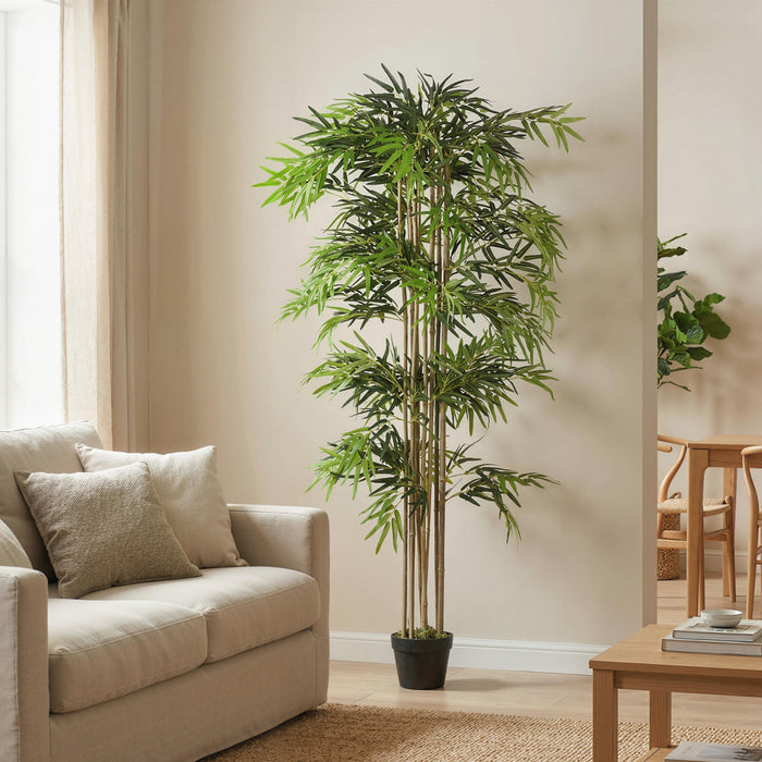 Outsunny 6FT Artificial Bamboo Tree in Pot with 1530 Leaves, Green