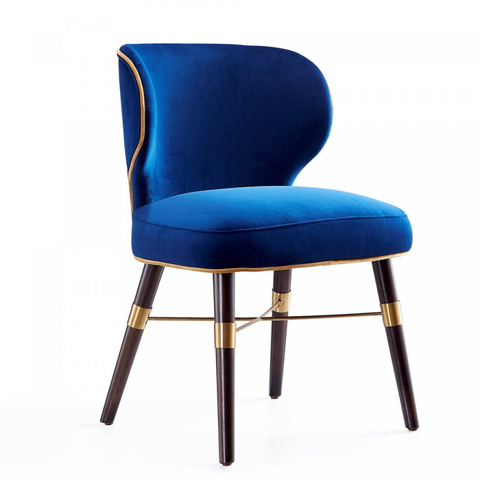 Strine Modern Wood Upholstered Dining Chair in Blue and Gold - Set of 2