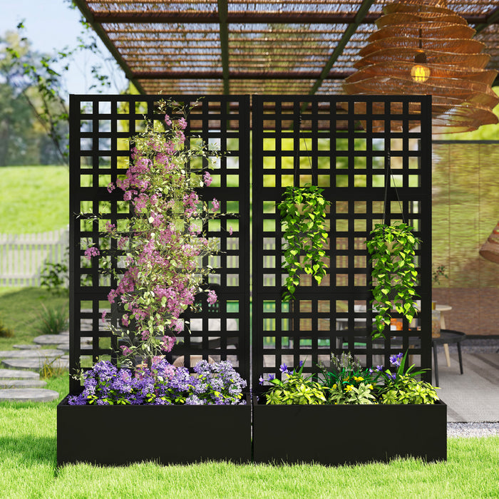 Outsunny Galvanized Planter Box with Trellis, 35\" x 16\" x 70\"