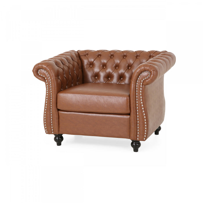 Gibbon Comfy Faux Leather Upholstery Arm Chair With Tufted Back,brown Accent Chair