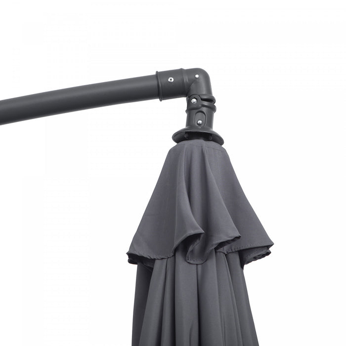 Outsunny 10ft Offset Patio Umbrella With Base, Grey